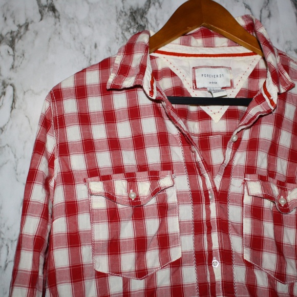 🠟🠟💲🠟🠟 Forever 21 Plaid Long Sleeve Shirt Top - Picture 2 of 2